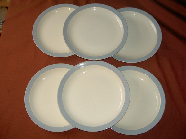 Broodbordjes, setje van zes stuks, kleur grijs.blauw